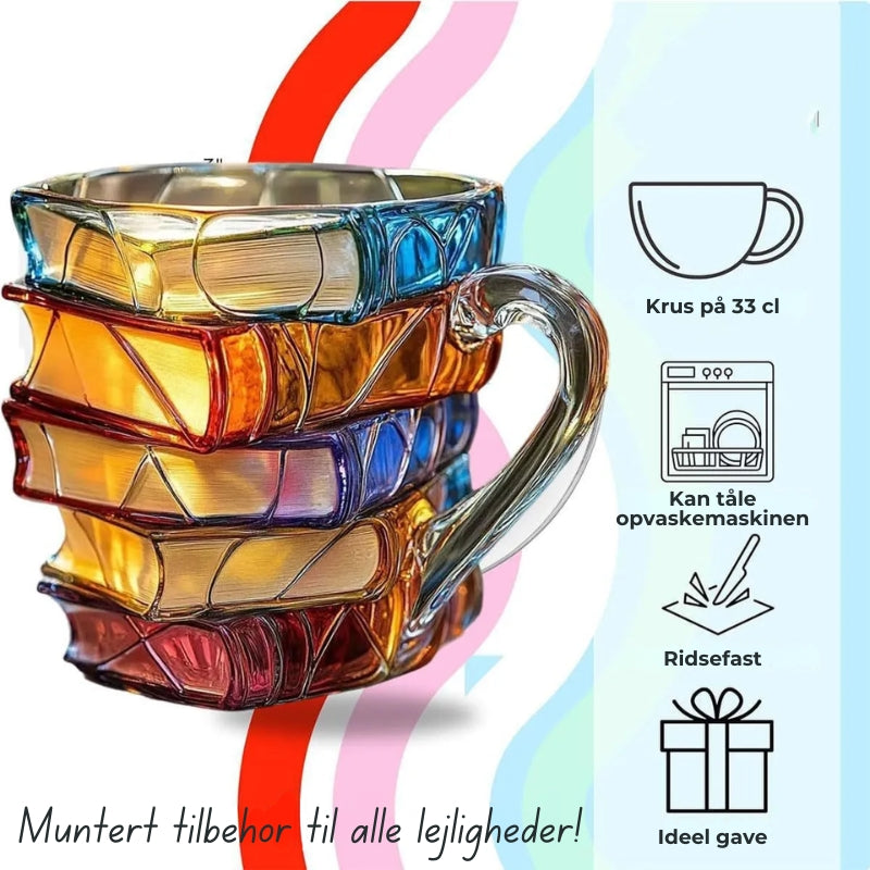Tasse en verre borosilicaté avec design de livres classiques