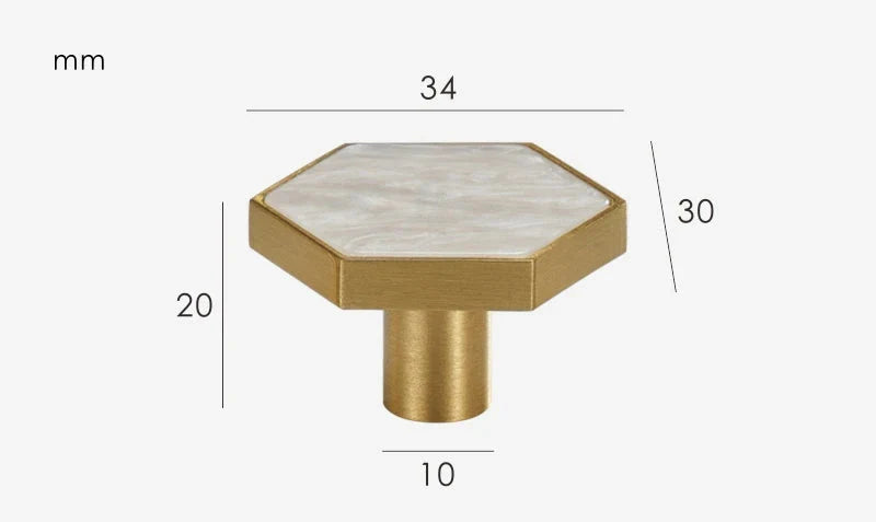 Bouton de meuble élégant en laiton et marbre blanc