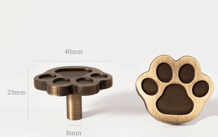 Bouton de meuble en laiton or brossé, forme patte