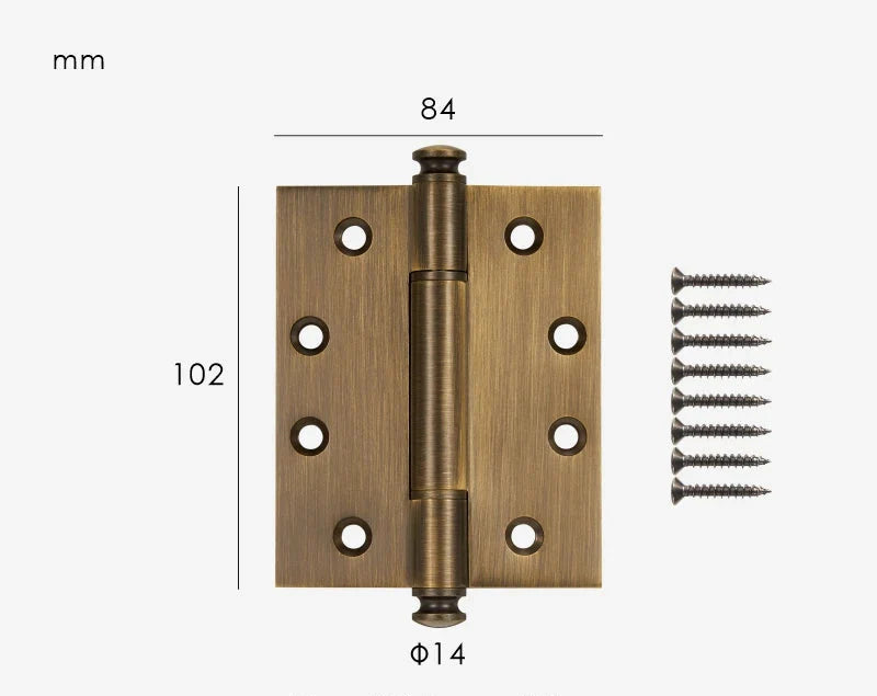 Charnière en laiton bronze pour meuble, vue de profil
