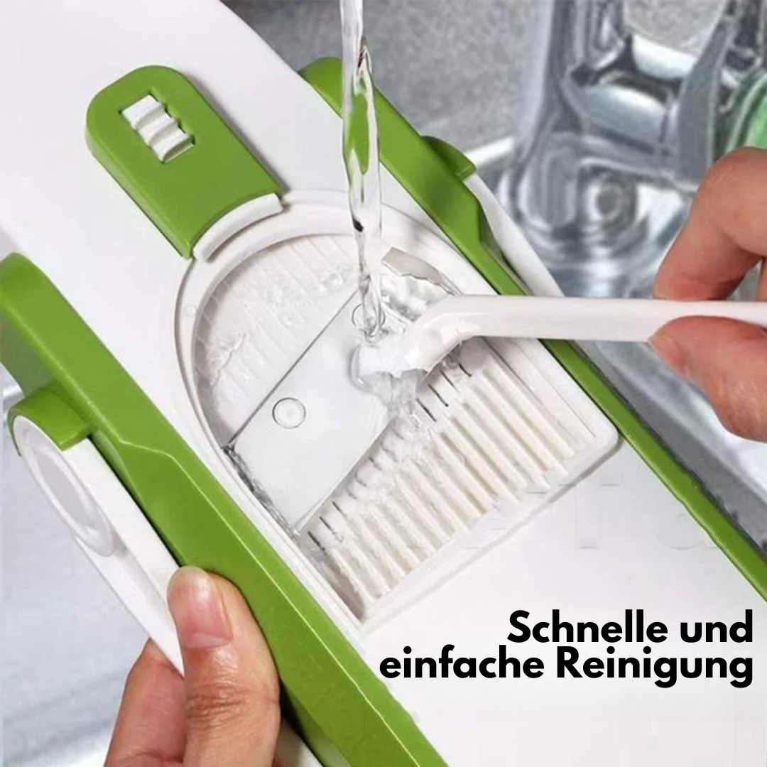 Gros plan sur les lames ajustables du coupe-légumes