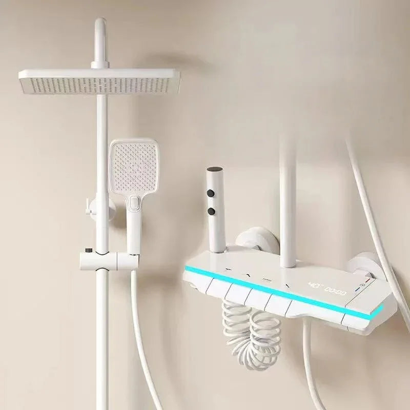 Colonne de douche blanche avec écran LCD pour salle de bain