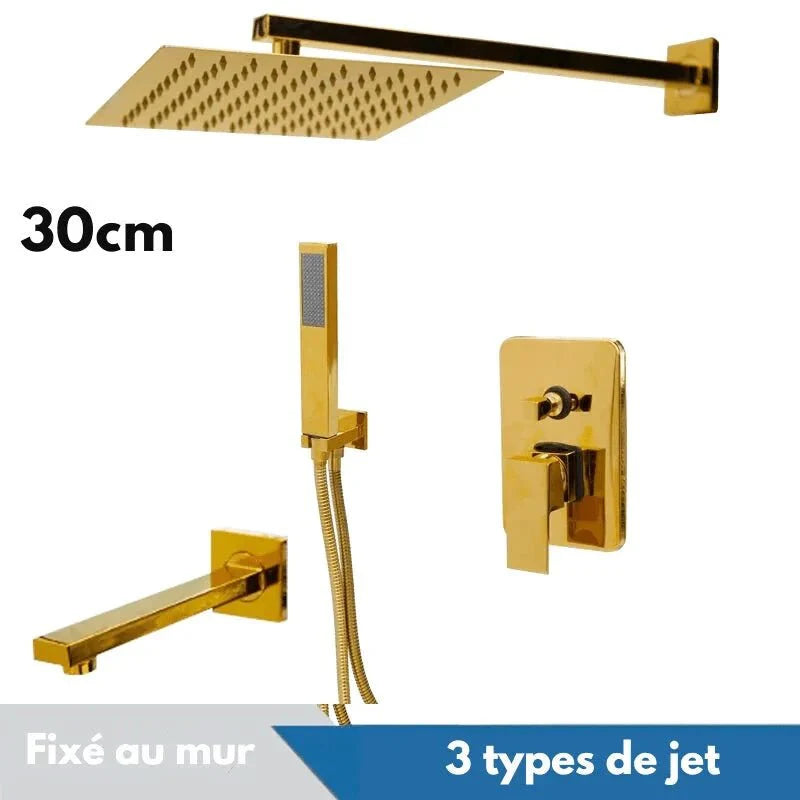 Vue d'ensemble d'une salle de bain moderne avec douche encastrée