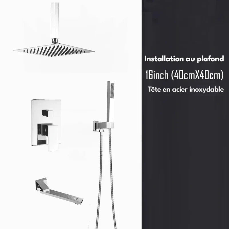 Vue de dessus de la colonne de douche, soulignant son design épuré