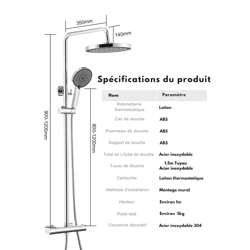 Vue en perspective de la colonne de douche installée