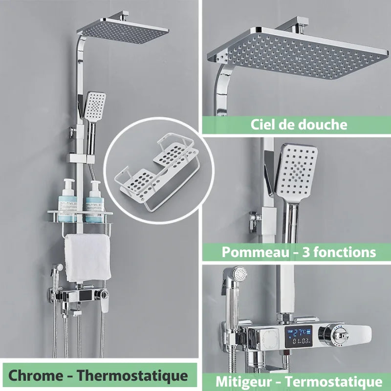 Vue de dessus du système de douche avec pommeau orientable