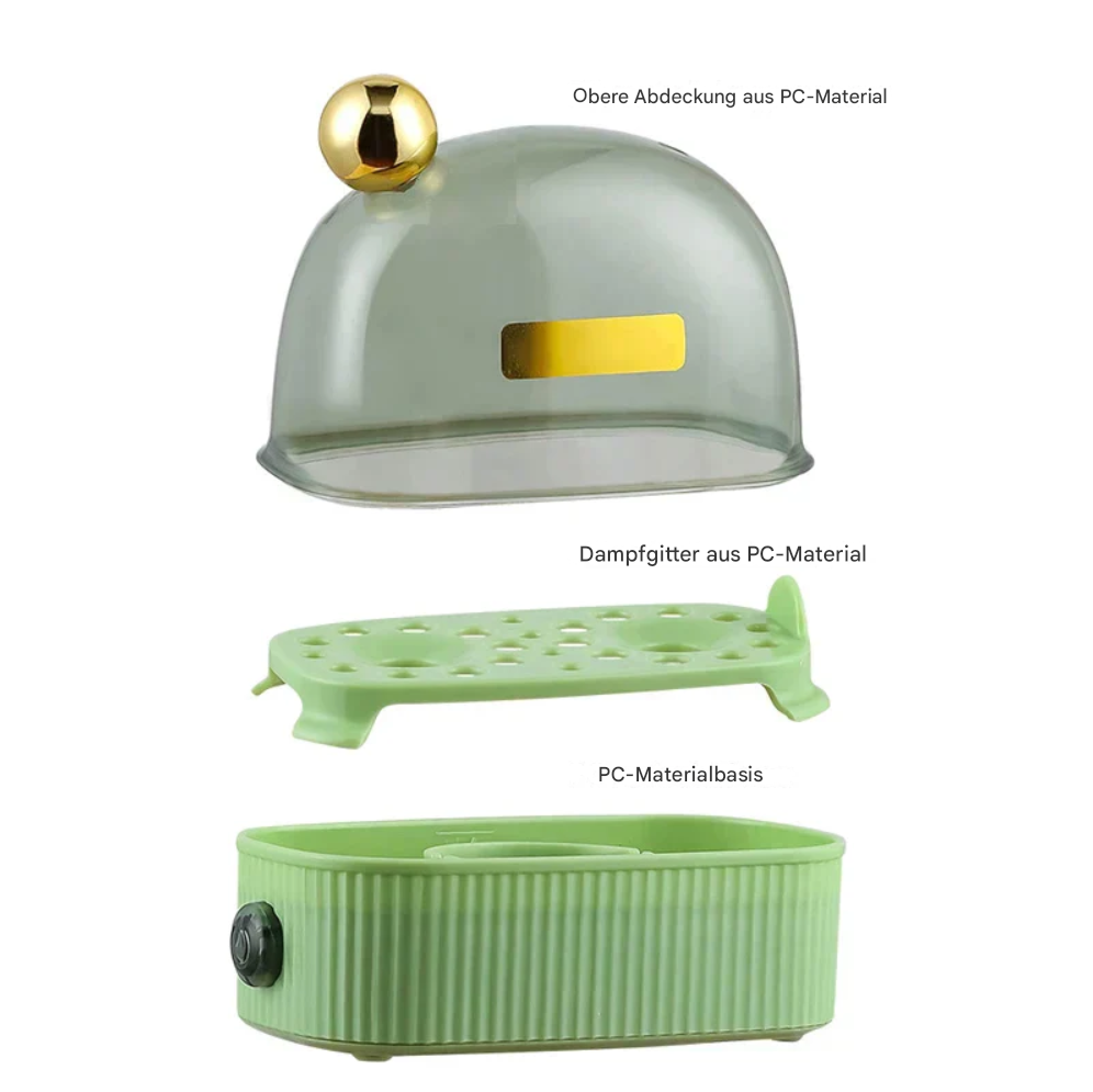 Vue latérale du cuiseur à œufs vert, design élégant