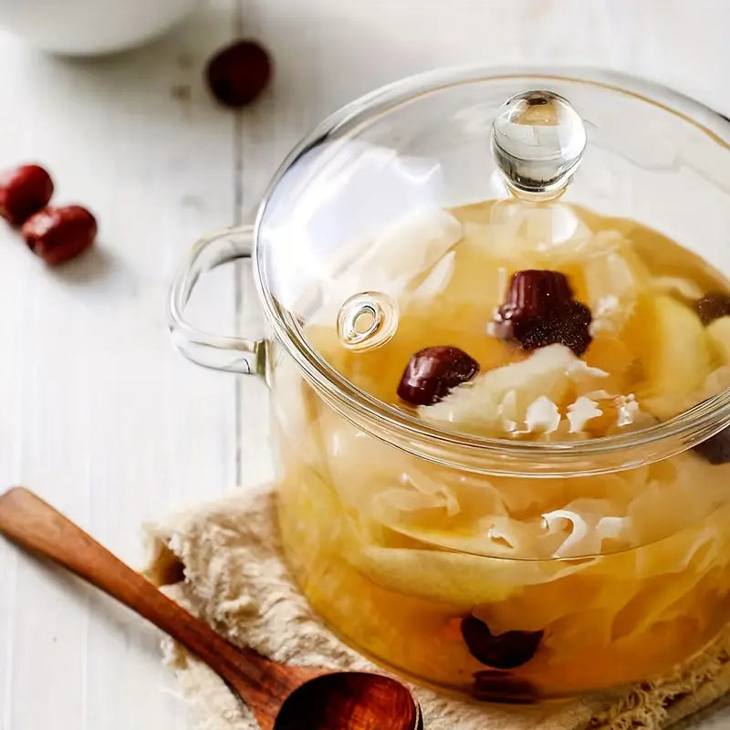 Casserole en verre avec couvercle vue de côté