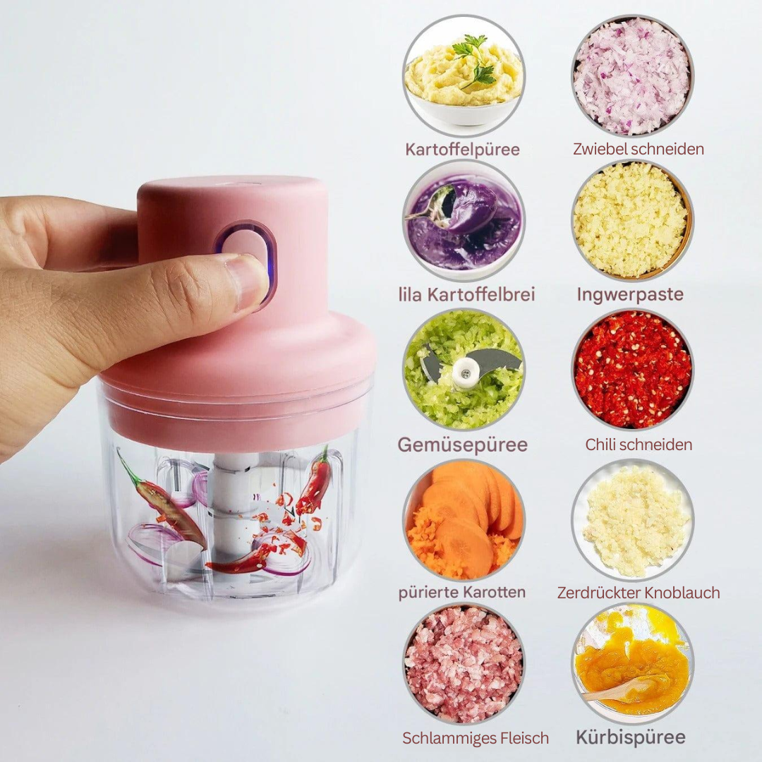 Petit hachoir rose vu de face, design moderne