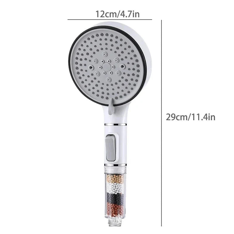 Pommeau de douche avec cinq modes de jet visibles