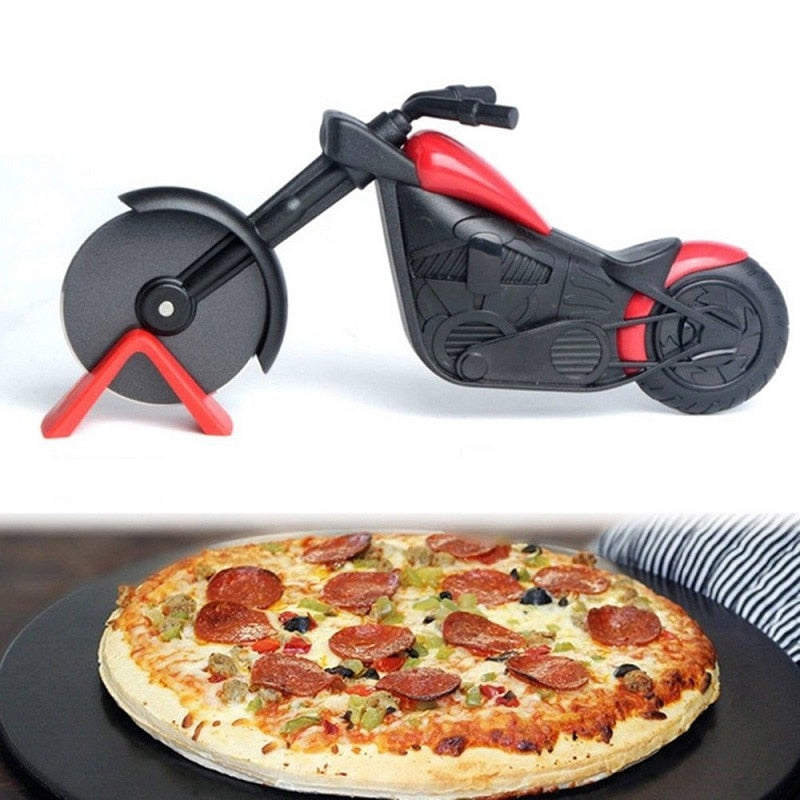 Coupe-pizza moto avec support, vue de dessus