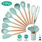 Ensemble de 11 ustensiles de cuisine en silicone sur fond blanc