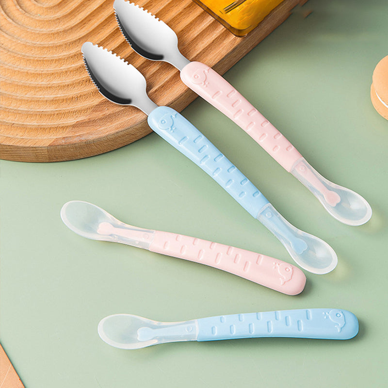 Cuillère en silicone bleue pour nourrir les bébés en douceur