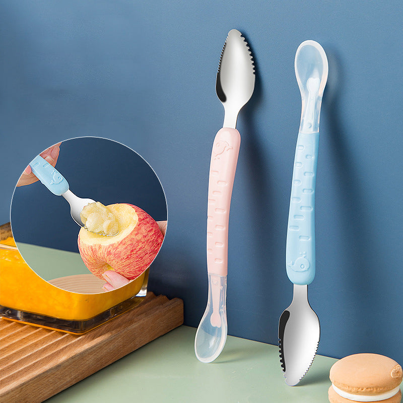 Cuillère en silicone rose pour bébé avec poignée ergonomique