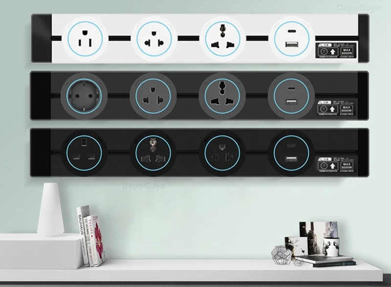 Vue rapprochée d'une prise murale compatible EU et UK