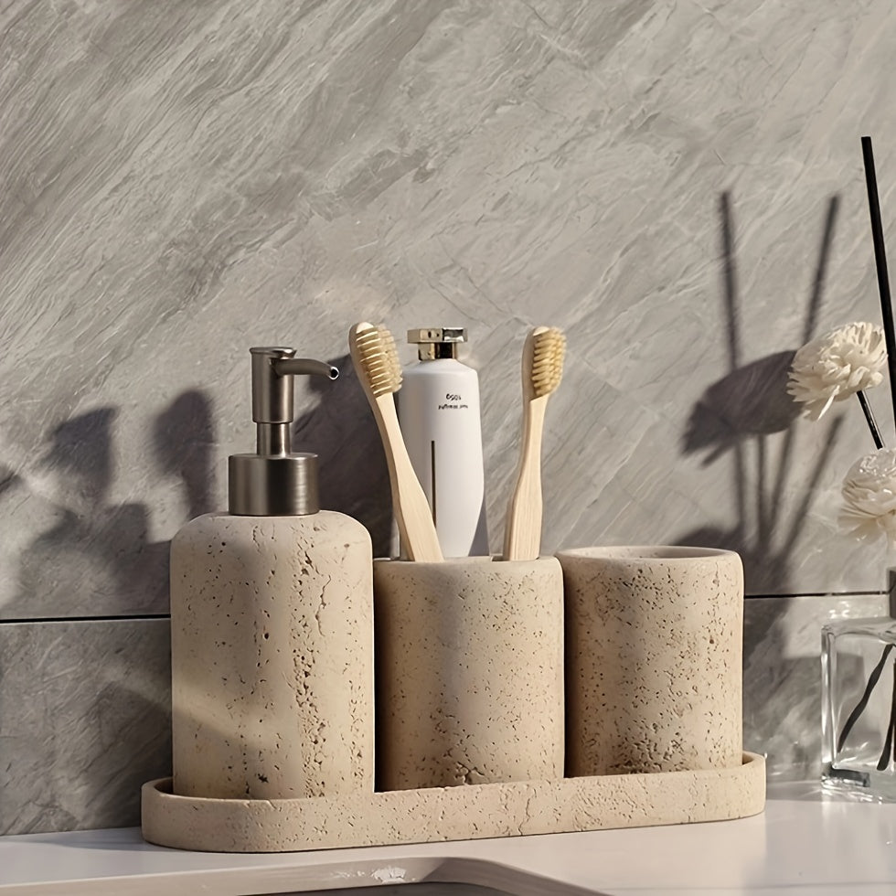 Distributeur de savon en résine marbrée, idéal pour cuisine ou salle de bain
