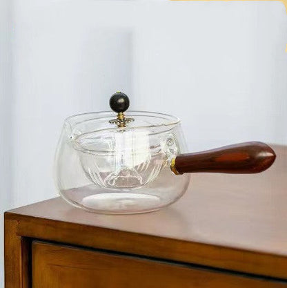 Théière en verre avec couvercle et poignée grise