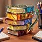 Vue rapprochée d'une tasse 3D empilée de livres colorés