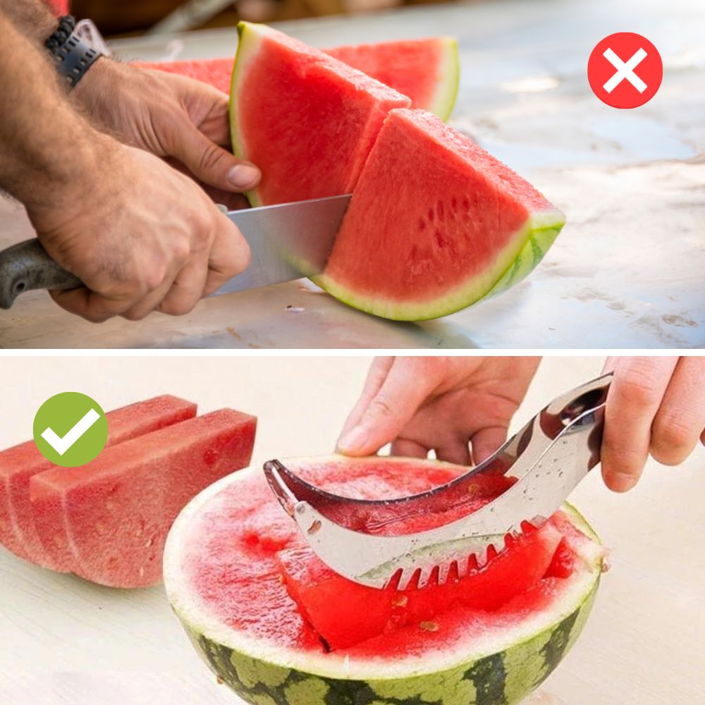Coupe-fruits en acier inoxydable sur fond blanc