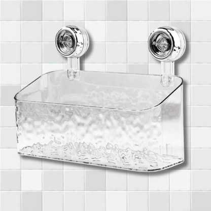 Étagère de douche avec shampoing et savon disposés