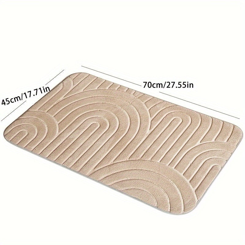 Gros plan sur le motif géométrique du tapis de bain