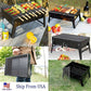 Grill compact avec charbon de bois visible, prêt à l'emploi