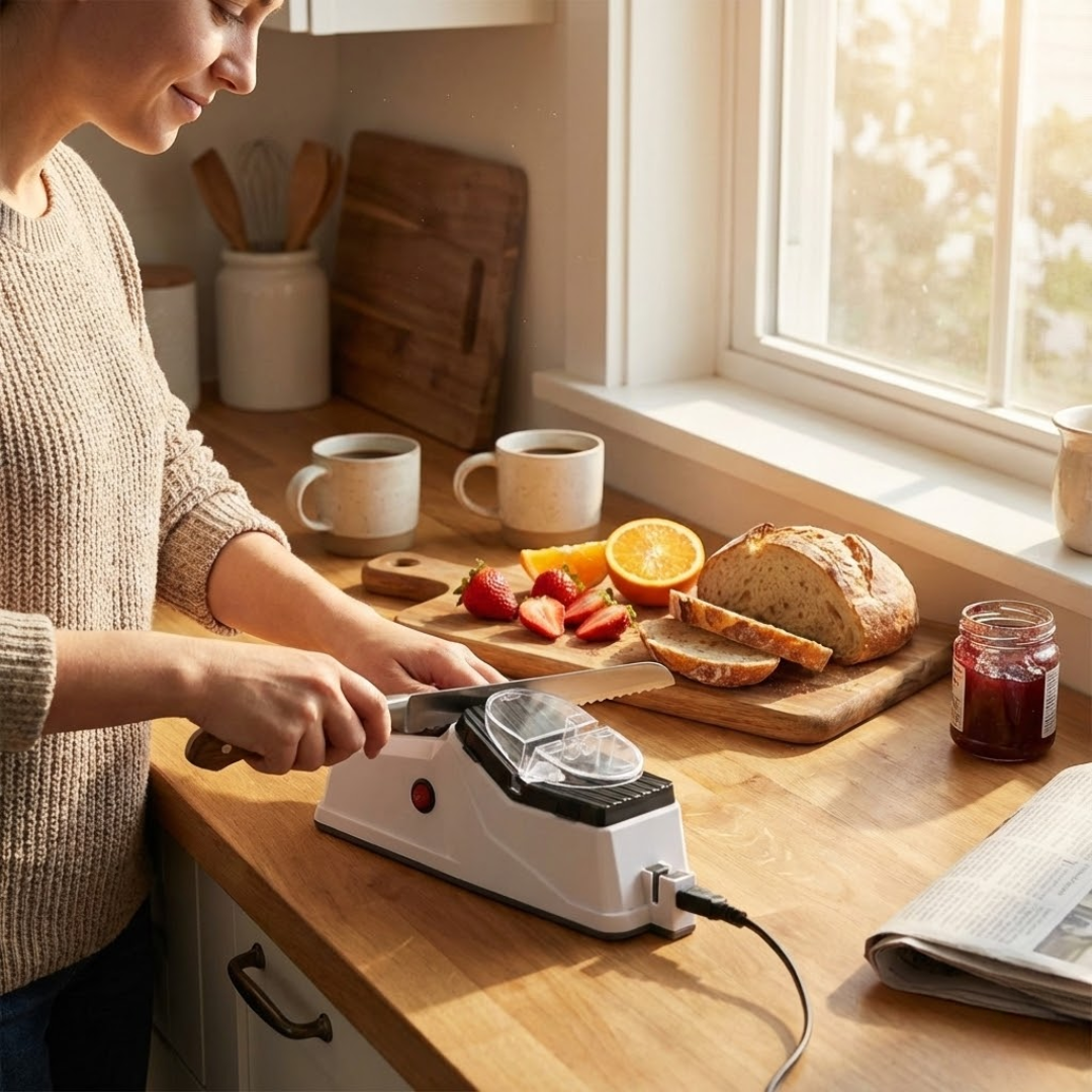 Affûteur compact avec bouton de commande visible