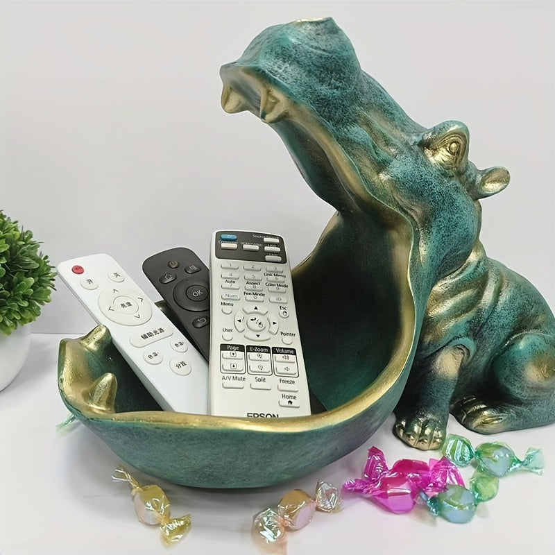 Figurine d'hippopotame dans un jardin, vue extérieure