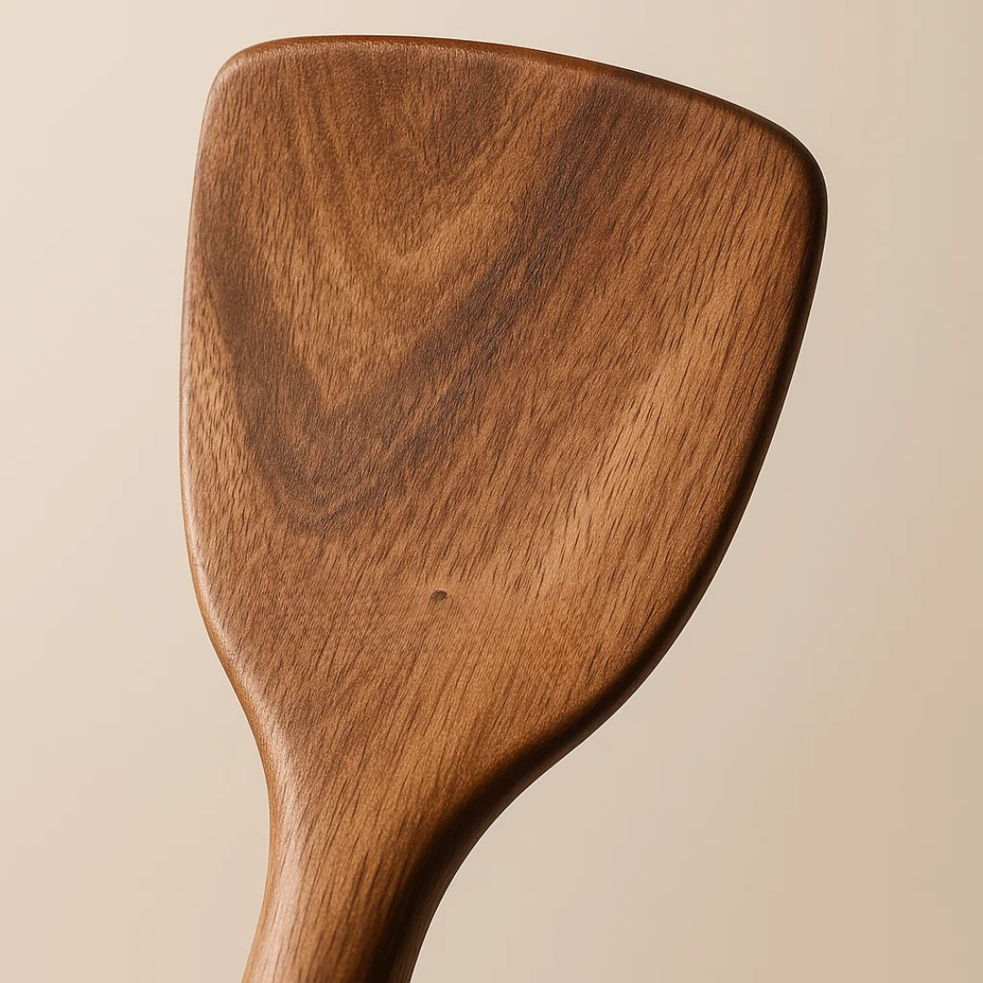 Ensemble complet d'ustensiles en bois sur fond uni
