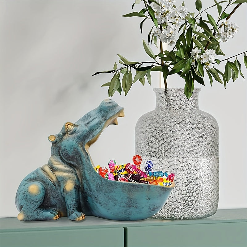Hippopotame en résine placé dans un salon moderne
