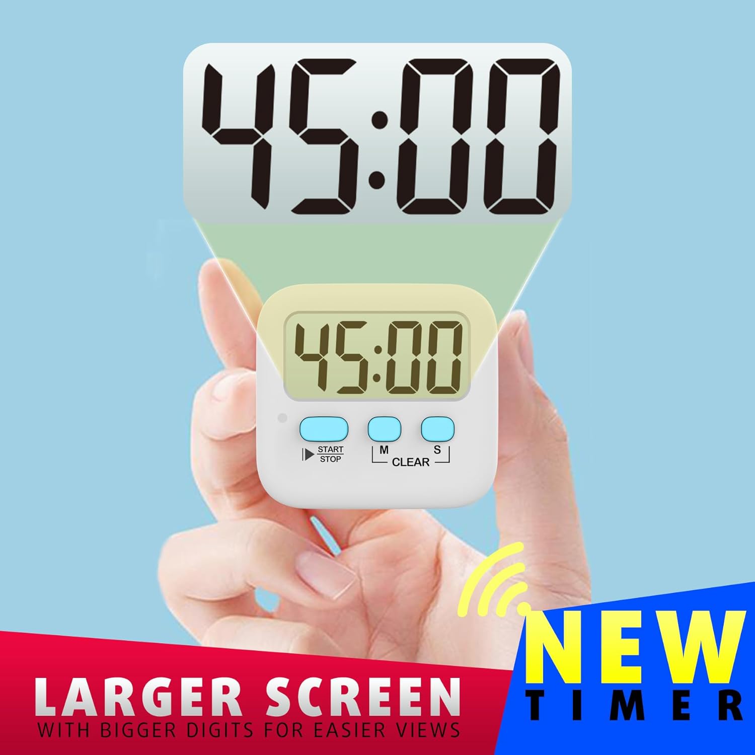 Deux minuteries numériques côte à côte, écran allumé