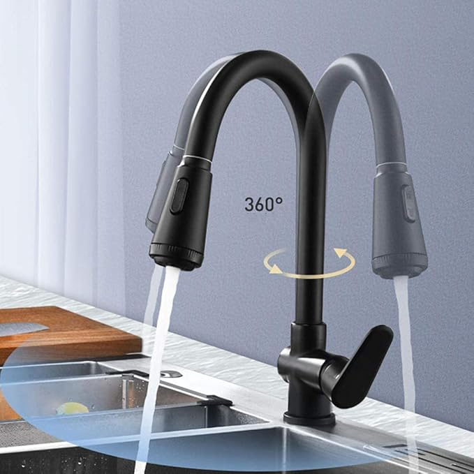 Robinet de cuisine avec bec extensible en acier inoxydable