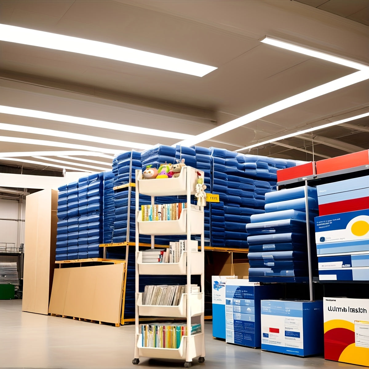 Chariot de rangement avec objets d'artisanat sur les étagères