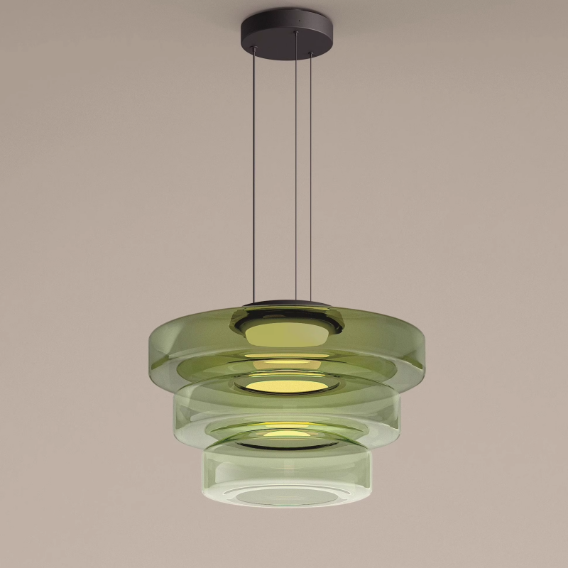 Suspension en verre avec lumière LED, vue latérale