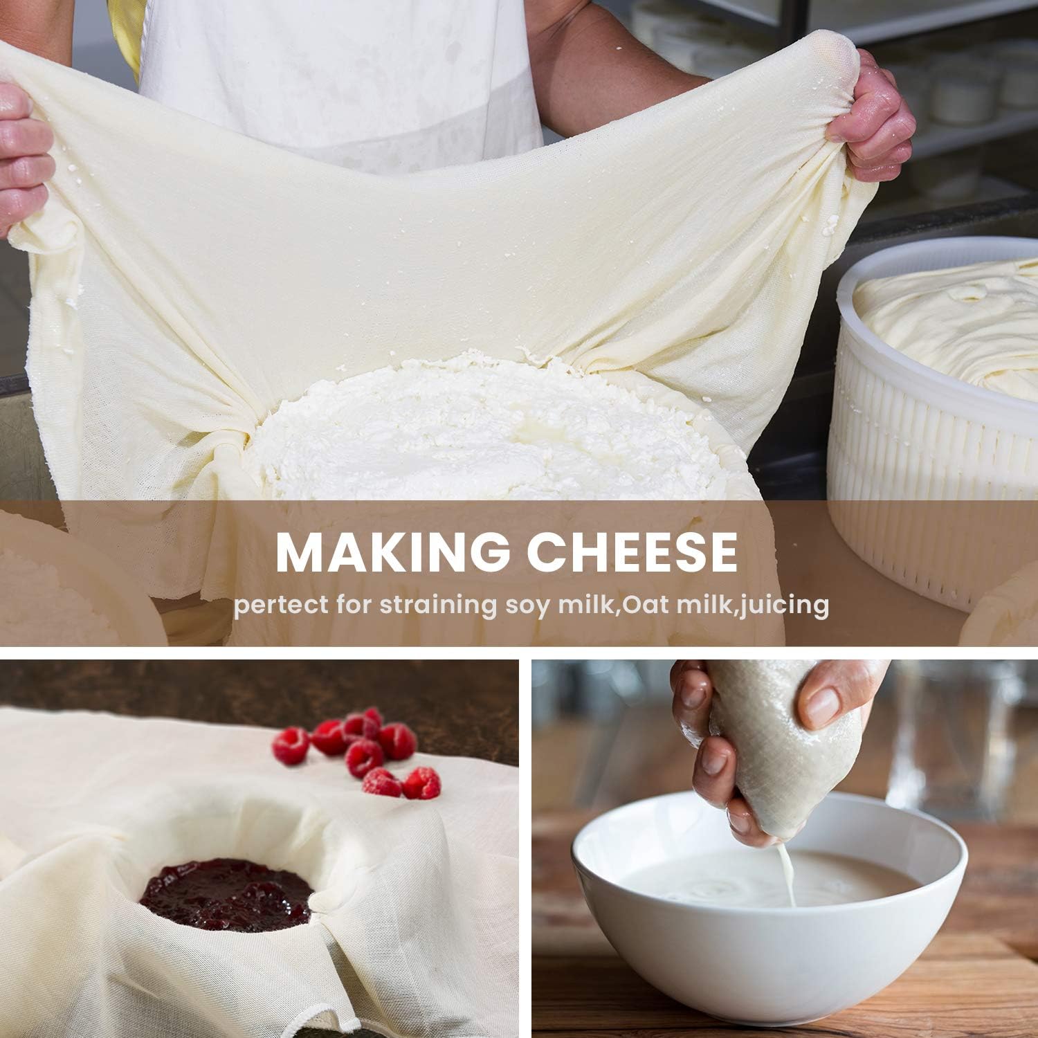 Tissu à fromage ultra-fin en coton non blanchi sur fond blanc