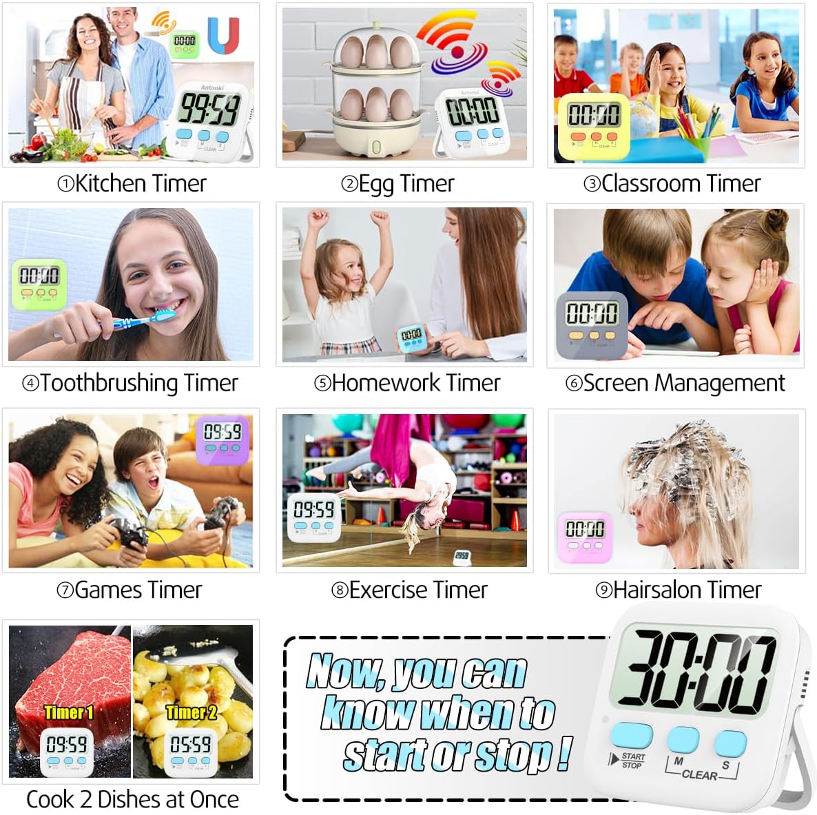 Deux minuteries numériques avec écran clair sur fond blanc