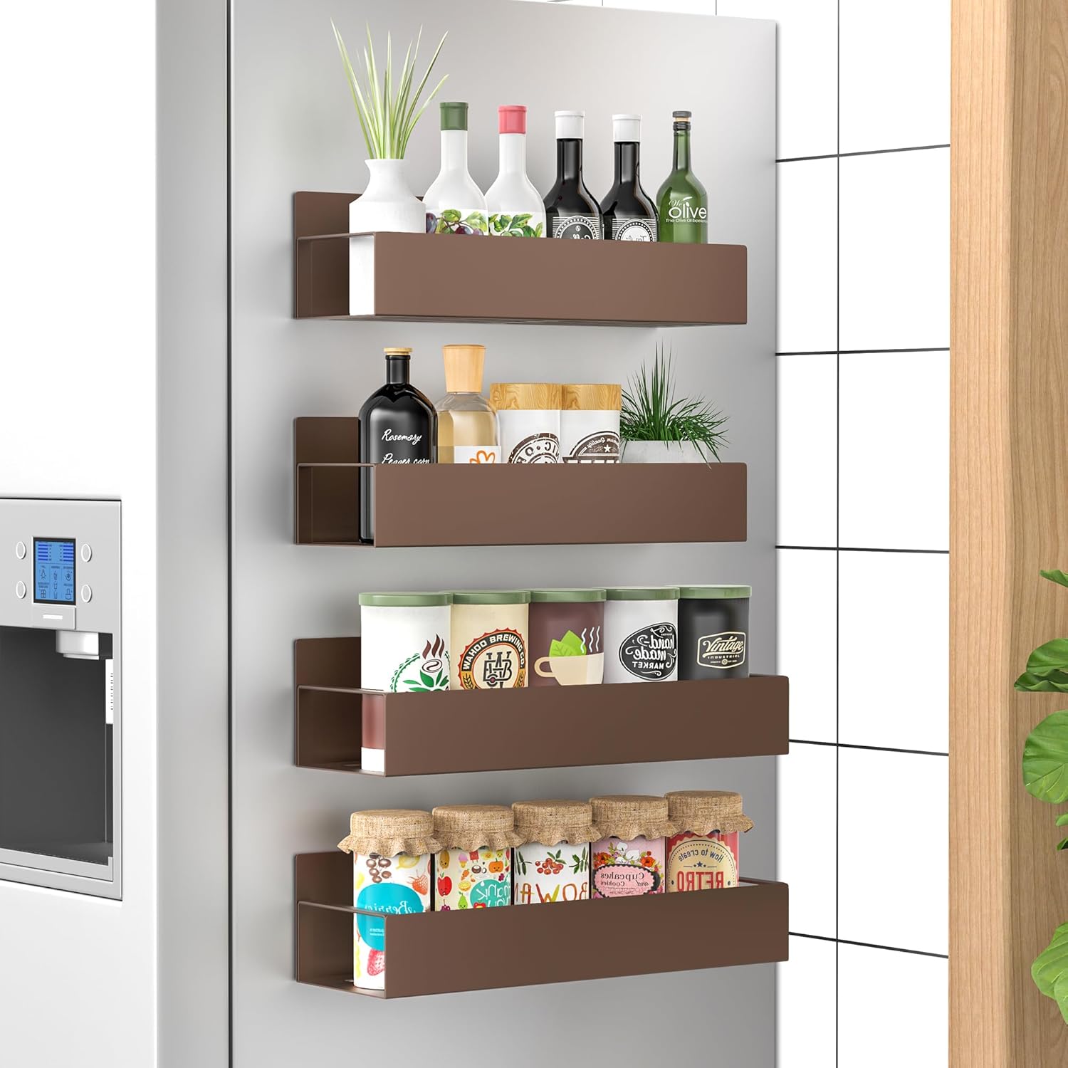 Vue d'ensemble de l'organisation des épices sur étagères magnétiques