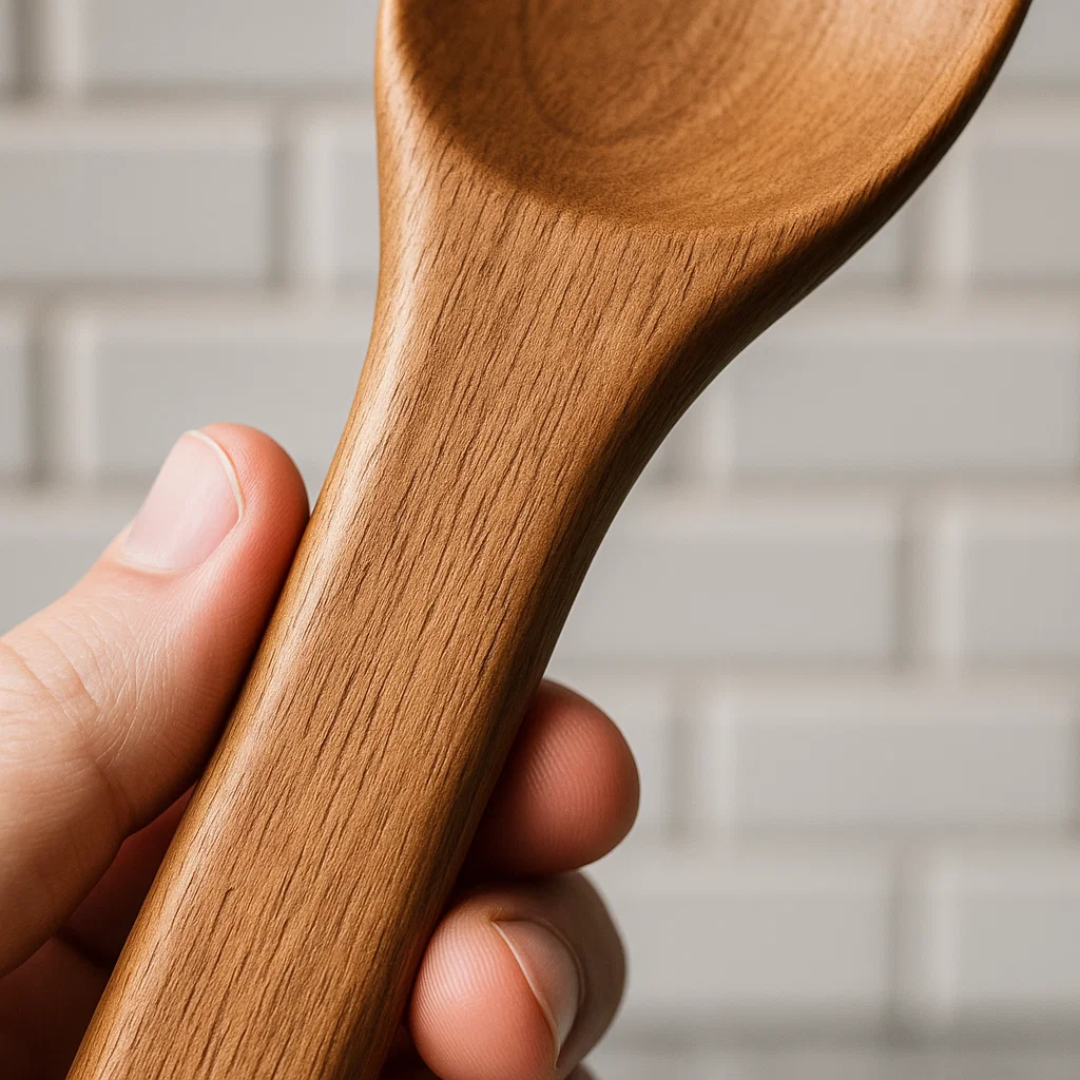 Ustensiles de cuisine en bois brun foncé posés ensemble