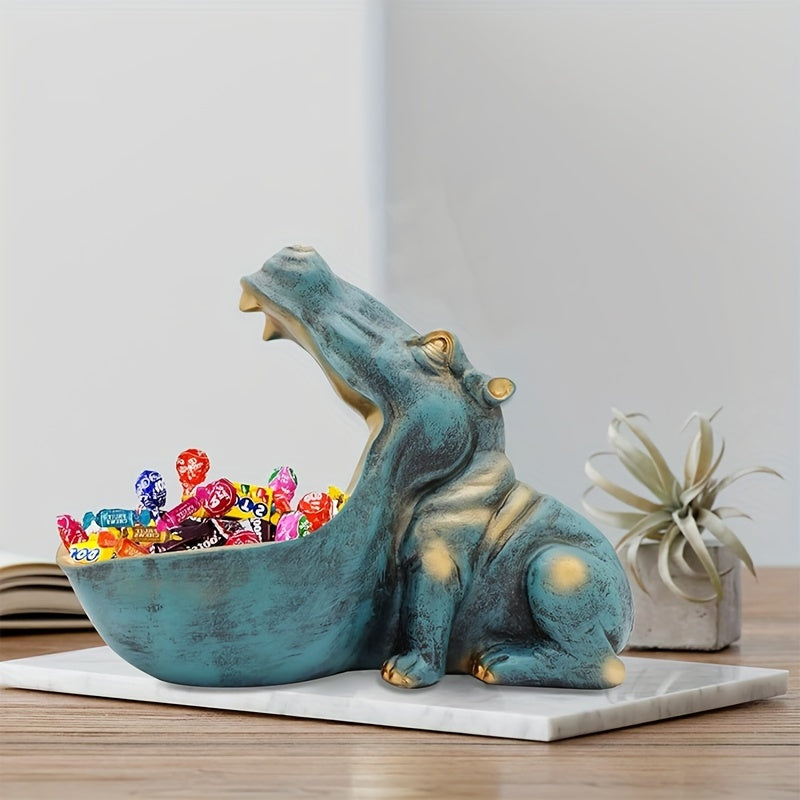 Figurine d'hippopotame en résine avec bouche ouverte