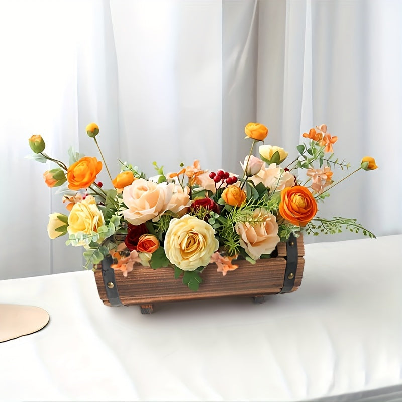 Jardinière en bois rustique sur une table en extérieur