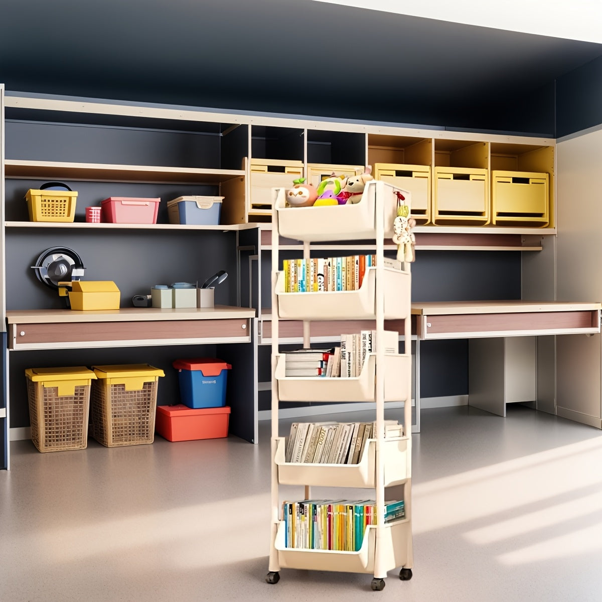 Vue latérale du chariot montrant la structure métallique