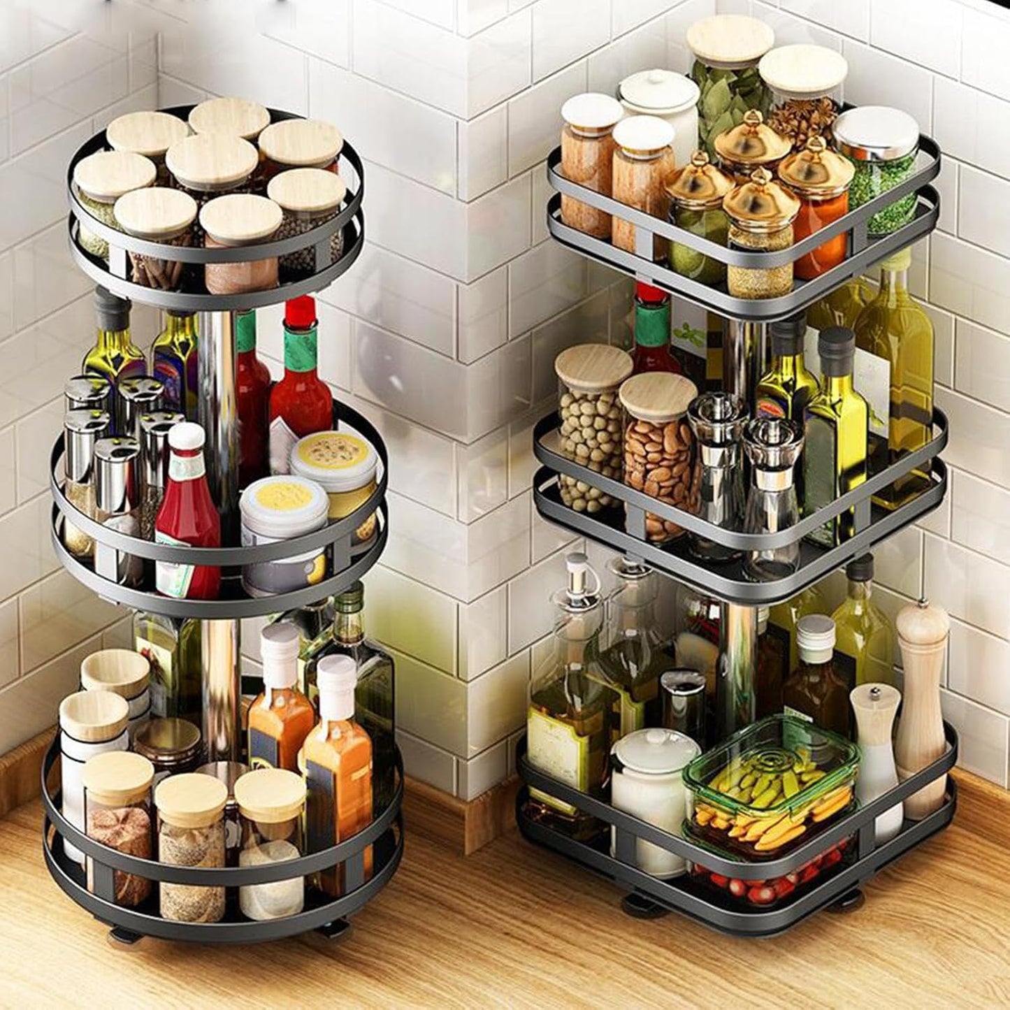 Range-condiments avec bouteilles et bocaux de différentes tailles