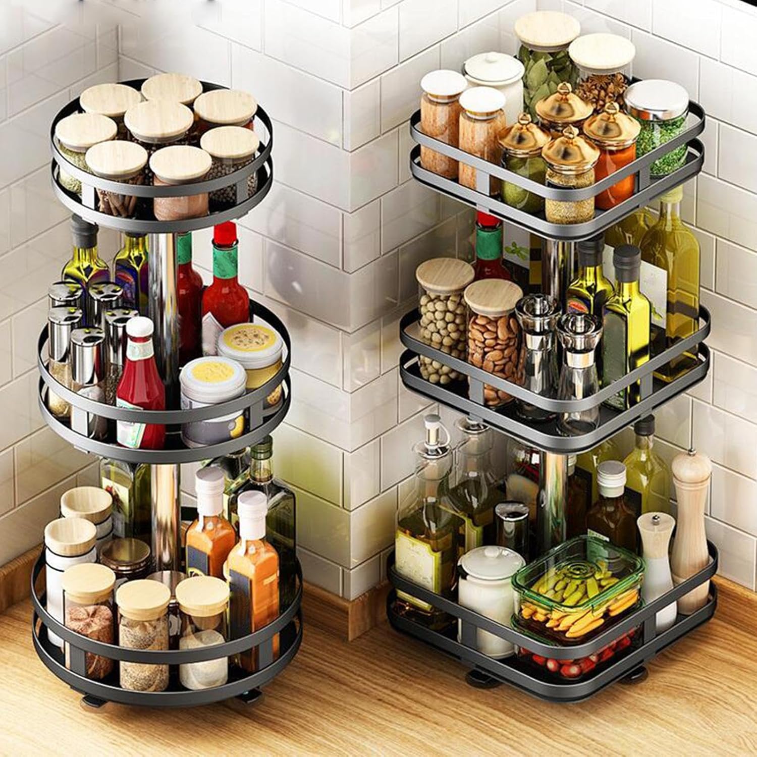 Range-condiments avec bouteilles et bocaux de différentes tailles