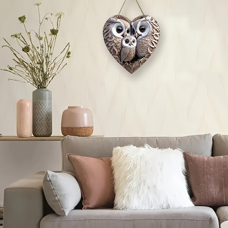 Détail du hibou sculpté sur le signe en bois