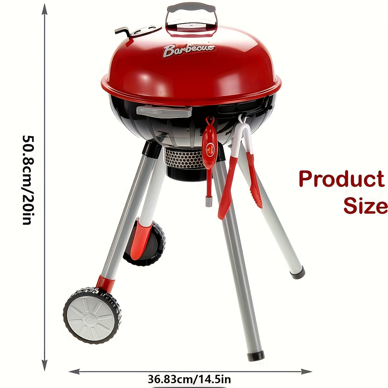 Vue de côté du barbecue jouet avec roues pivotantes