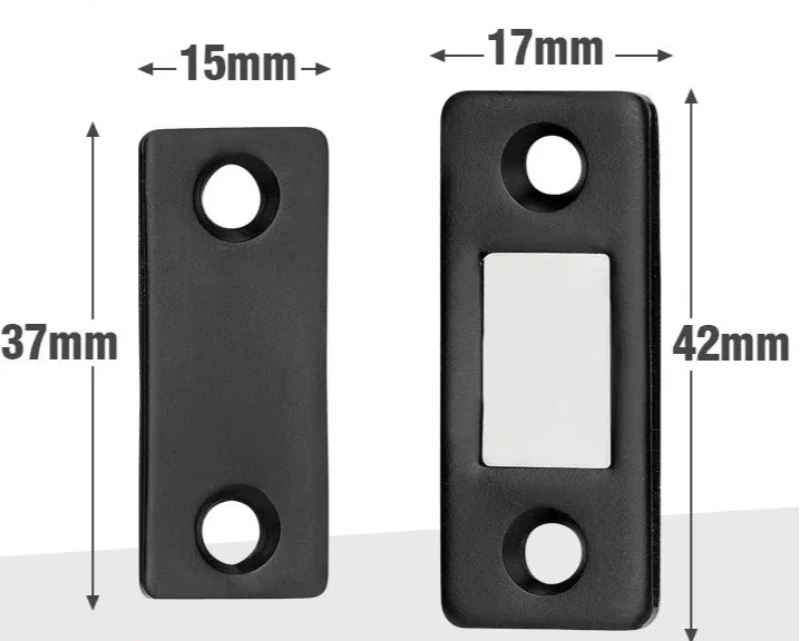 Aimant noir pour porte battante ou coulissante, vue de face