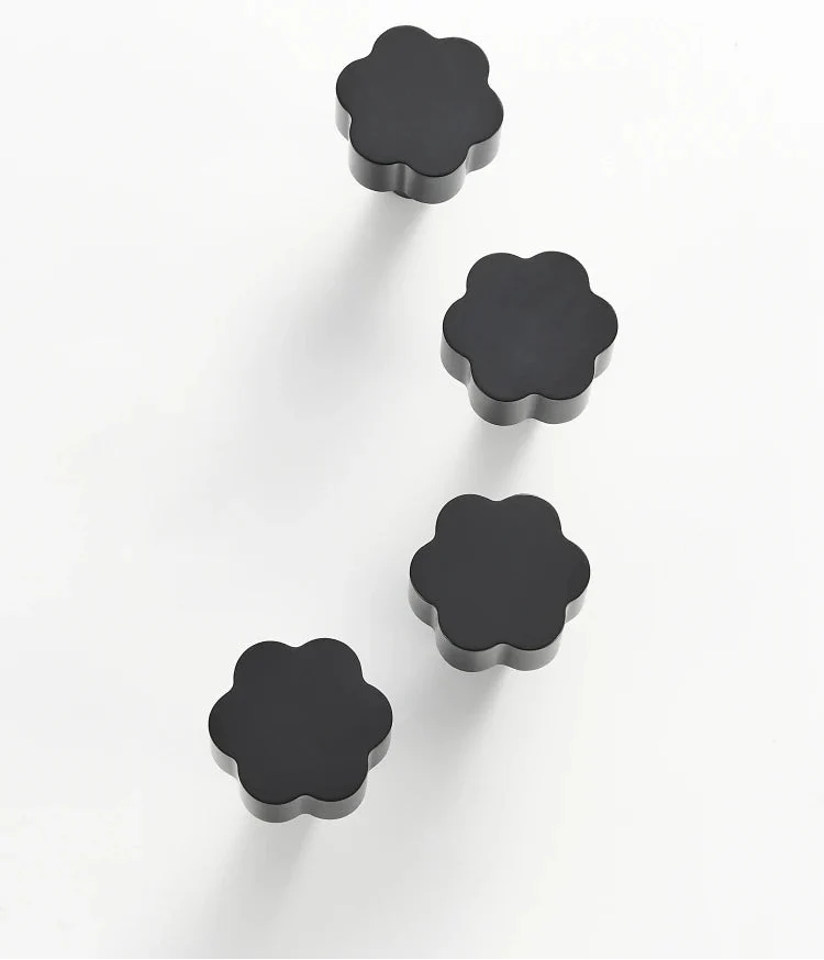 Bouton de meuble rétro noir en laiton sur fond blanc