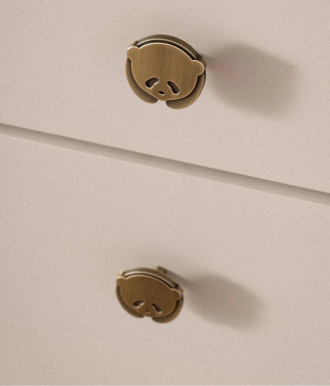 Bouton décoratif panda, finition or brossé, pour tiroirs