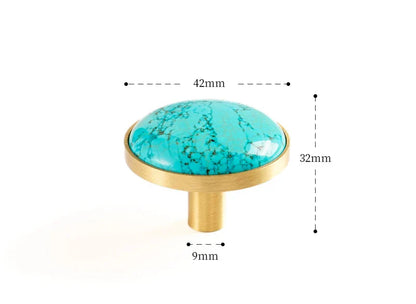 Bouton décoratif en laiton, pierre naturelle bleu tiffany
