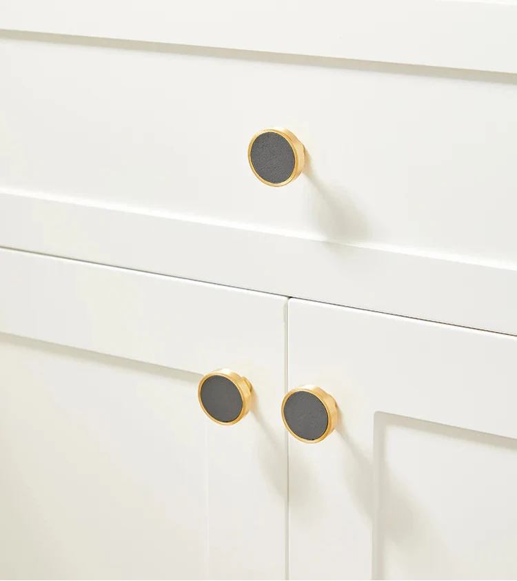 Bouton de meuble or brossé avec insert en bois